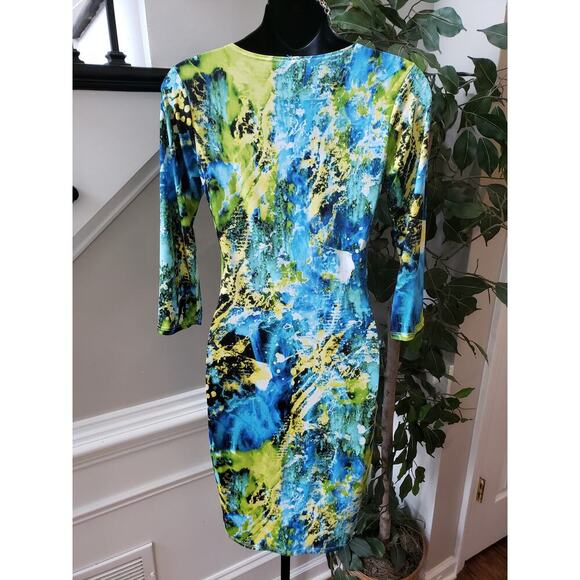 Womens Knee Length Bodycon Dress Medium Multi Polyester 3/4 Sleeve Round Neck - Picture 5 of 10